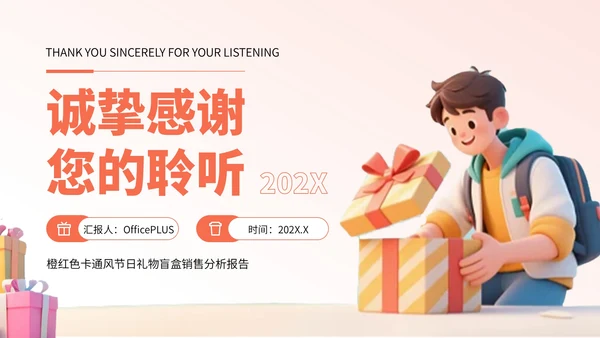 橙红色卡通风节日礼物盲盒销售分析报告