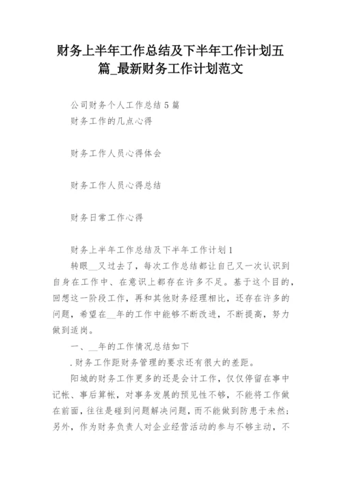 财务上半年工作总结及下半年工作计划五篇_最新财务工作计划范文.docx