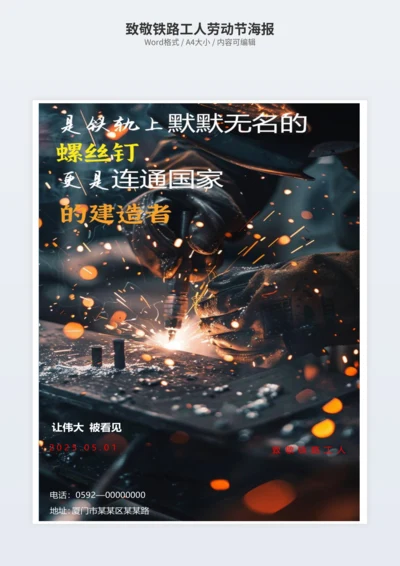 致敬铁路工人劳动节海报