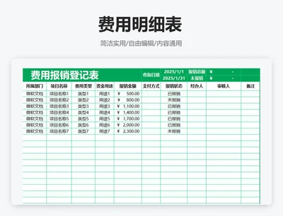 简约绿色费用明细表（财务）