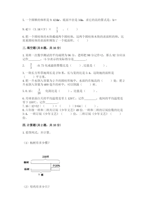 张家口市蔚县六年级下册数学期末测试卷及完整答案一套.docx