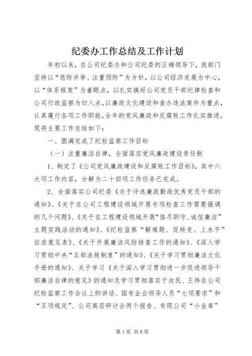纪委办工作总结及工作计划.docx