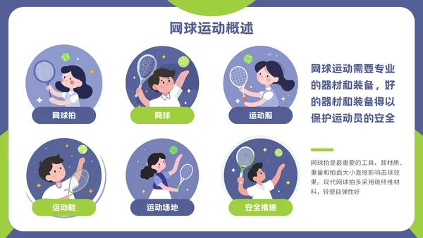 紫色插画风网球运动介绍PPT模板