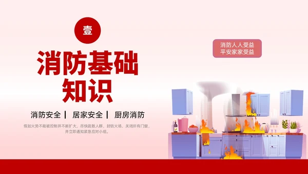 插画风厨房消防安全培训居家安全厨房着火PPT课件