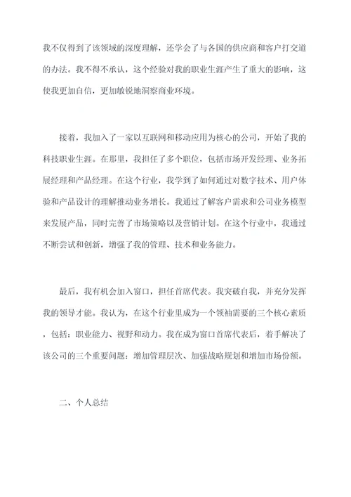 窗口首席代表个人总结