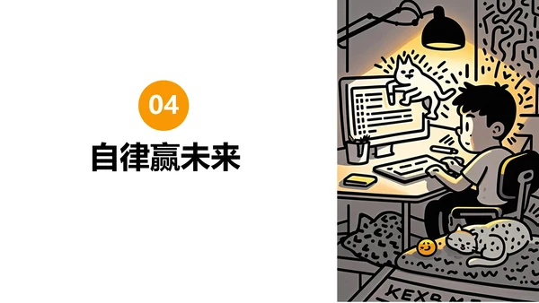 黄黑色插画线条网瘾的学校主题班会PPT模板