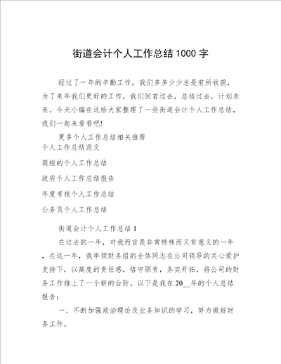 街道会计个人工作总结1000字