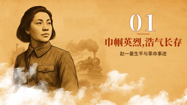 黄色复古插画风赵一曼人物介绍主题班会PPT模板
