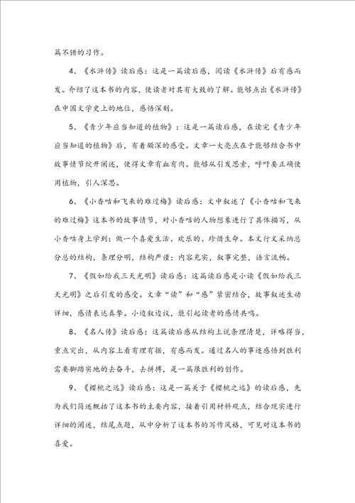 中学生读后感作文评语读后感作文评语大全初中生五篇