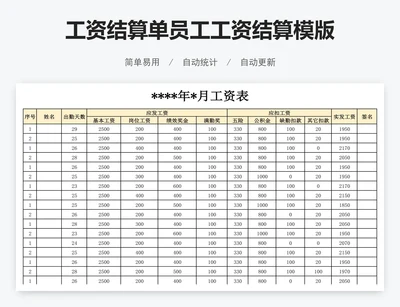 工资结算单员工工资结算模版