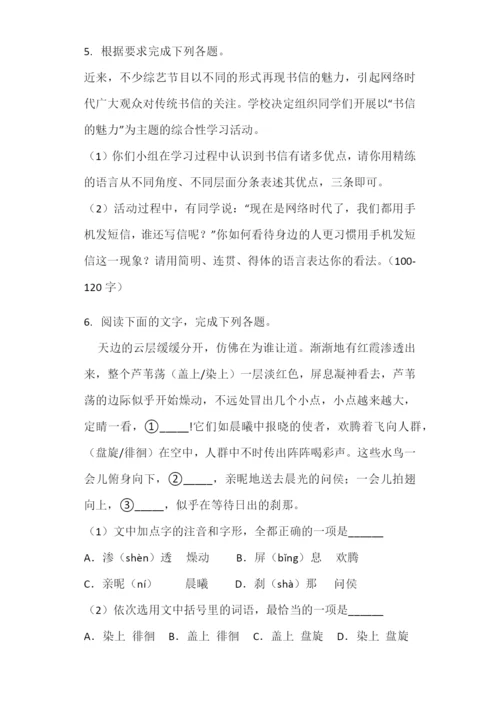 初中语文暑期复习训练题-------综合学习.docx