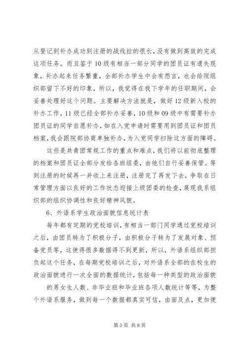 竞选团总支组织部副部长工作设想计划.docx