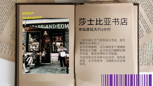 紫黄色时尚法国巴黎旅游攻略PPT模板
