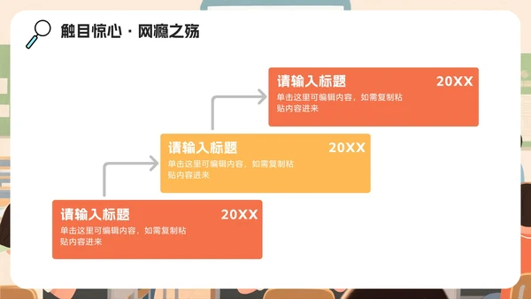 卡通手绘插画黑板风风杜绝网瘾科普主题班会PPT模板