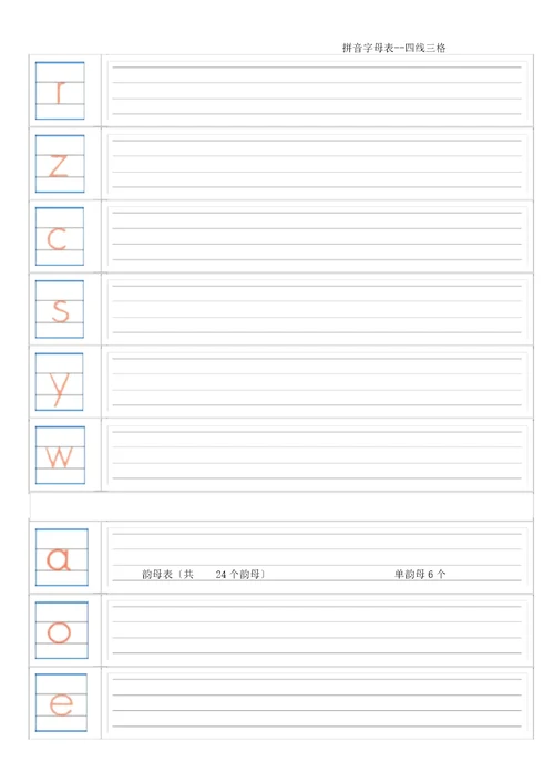 拼音字母表四线三格