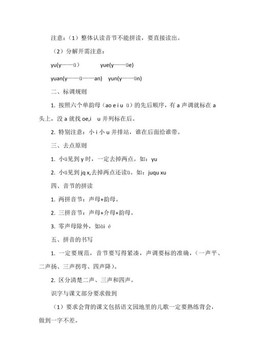 统编版一年级上册语文期末总复习资料精选版.docx