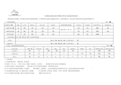 七福假日酒店房价体系