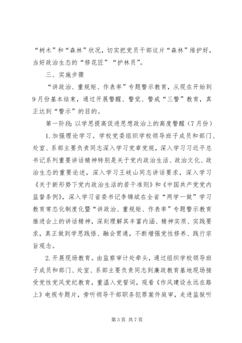 全校党员干部中开展“讲政治、重规矩、作表率”专题警示教育活动方案.docx