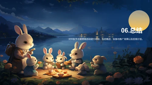 蓝色插画卡通中秋节主题营销活动PPT模板