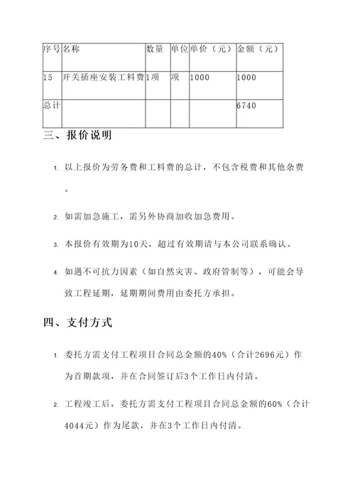 60平方商铺水电安装报价单