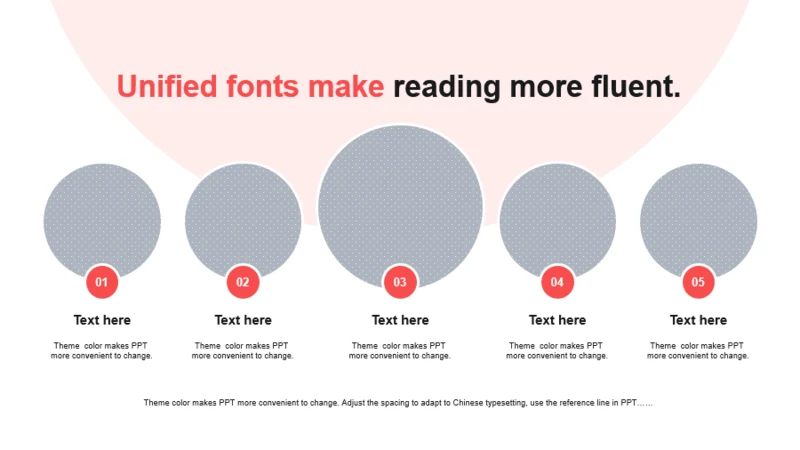 红色圆形扁平5项PPT列表