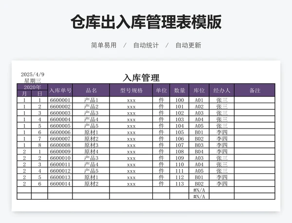 仓库出入库管理表模版