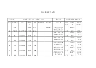 精选机械设备管理台账