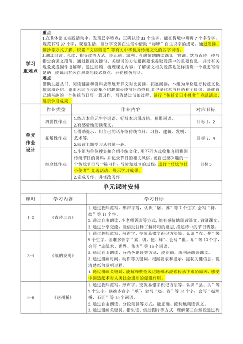 统编版语文三下 第三单元整体备课规划