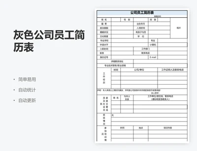 灰色公司员工简历表