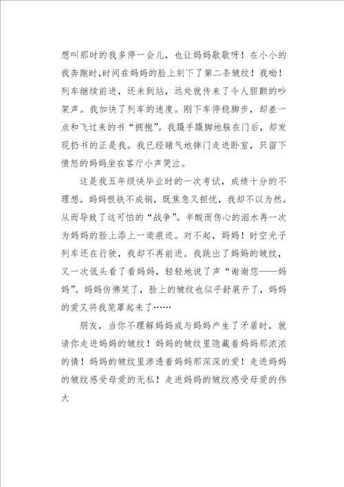 六年级作文写人走进妈妈的皱纹800字