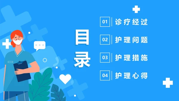 蓝色卡通医疗护理个案汇报PPT模板