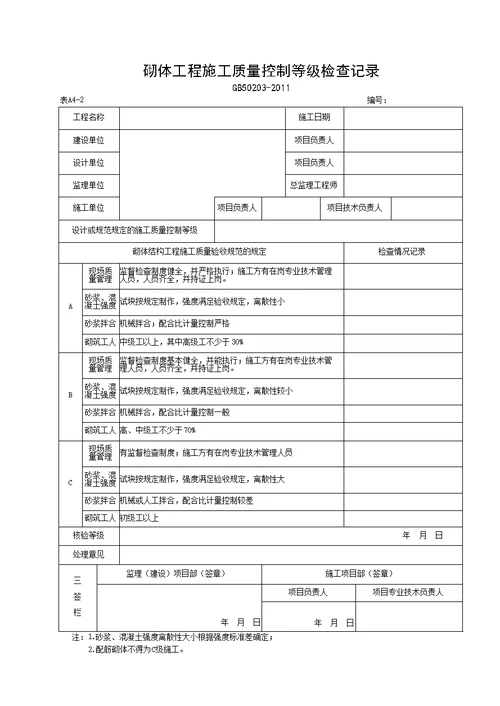 湖北省建筑工程施工统一用表版A