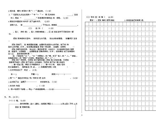 三年级语文期中试卷模板word文档