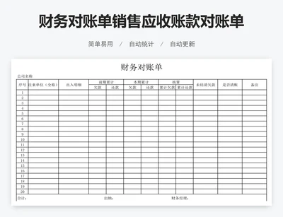 财务对账单销售应收账款对账单表格模板excel