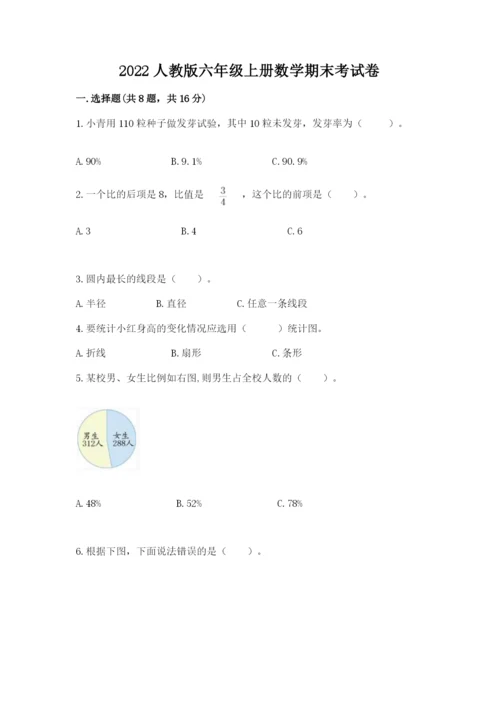 2022人教版六年级上册数学期末考试卷（有一套）.docx