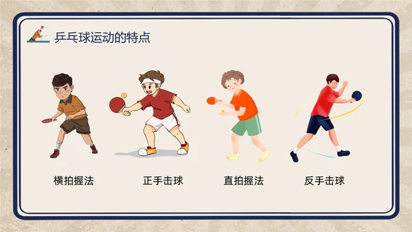 复古插画小学体育PPT课件乒乓球运动的起源与发展PPT模板