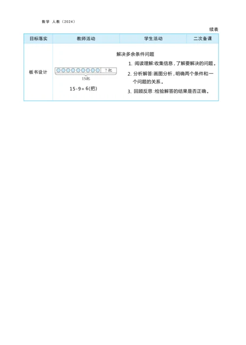 第二单元20以内的退位减法（大单元教学设计）-2024-2025学年一年级下册数学人教版（2024）