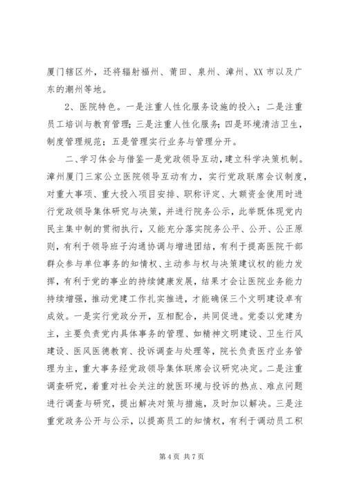 关于参观学习漳州厦门医院管理的考察心得.docx