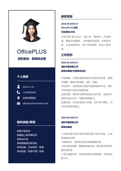 新媒体运营岗位简历模板