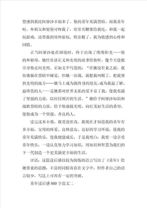 童年读后感800字范文