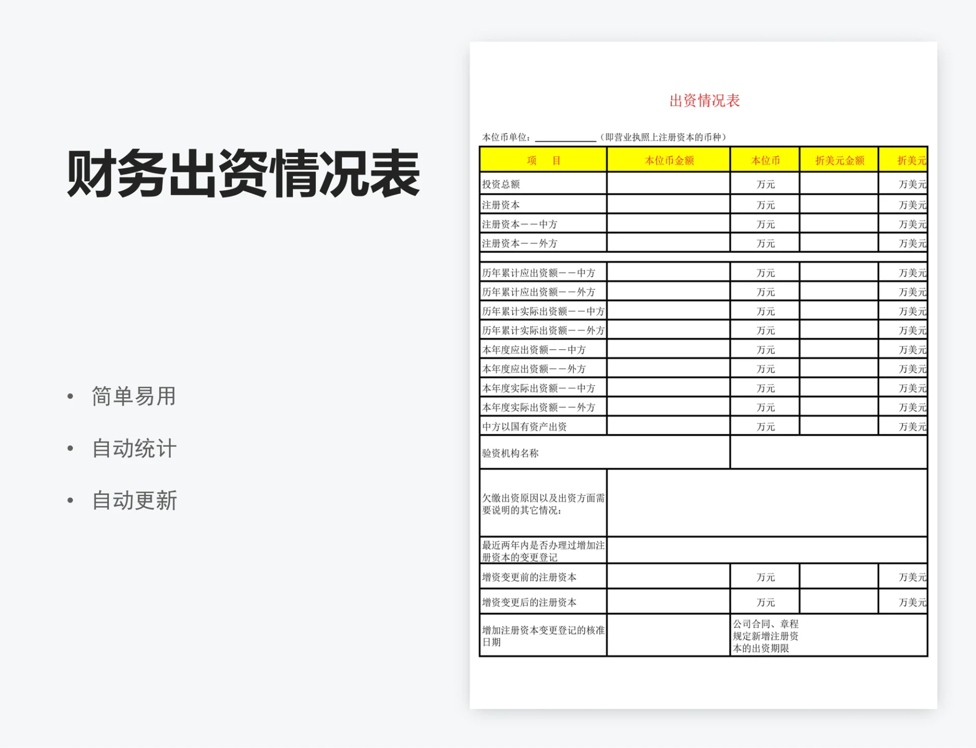 财务出资情况表