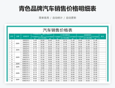 青色品牌汽车销售价格明细表