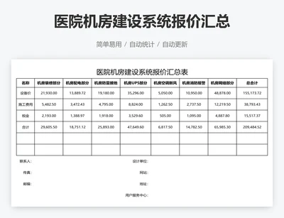 医院机房建设系统报价汇总