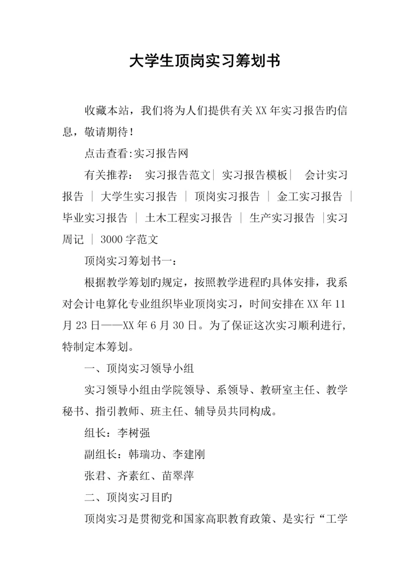 大学生顶岗实习综合计划书.docx