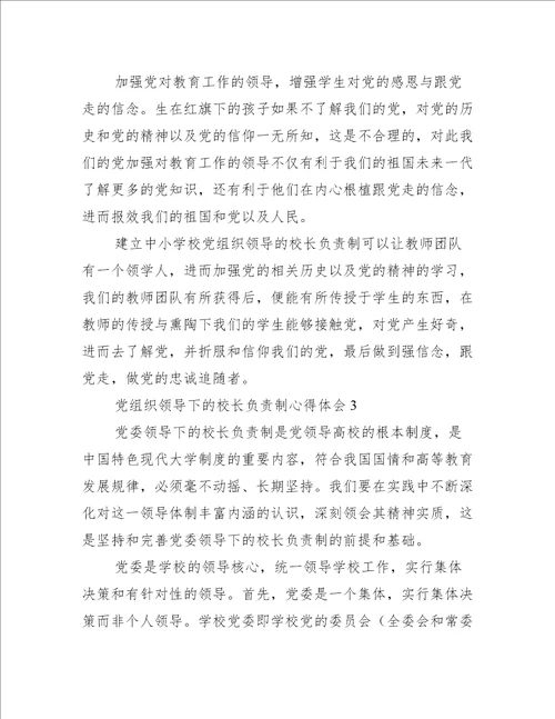 党组织领导下的校长负责制心得体会范文(精选8篇)