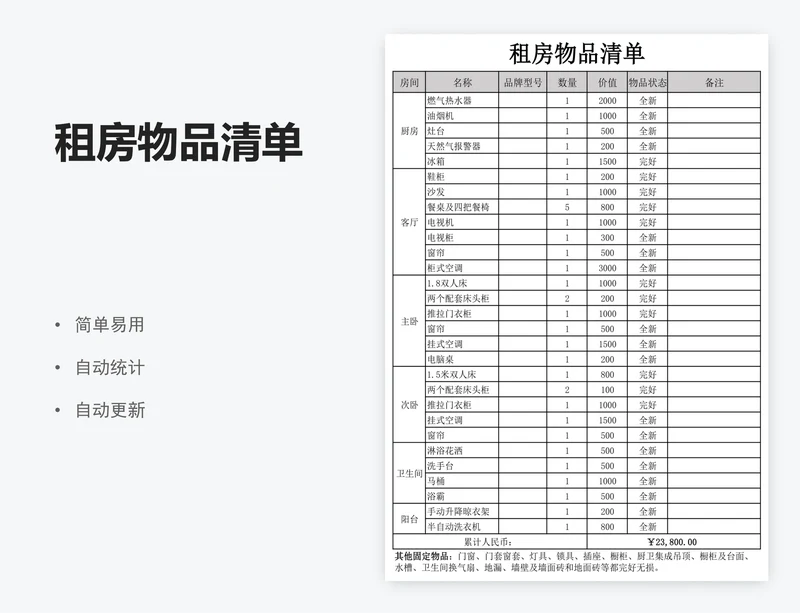租房物品清单