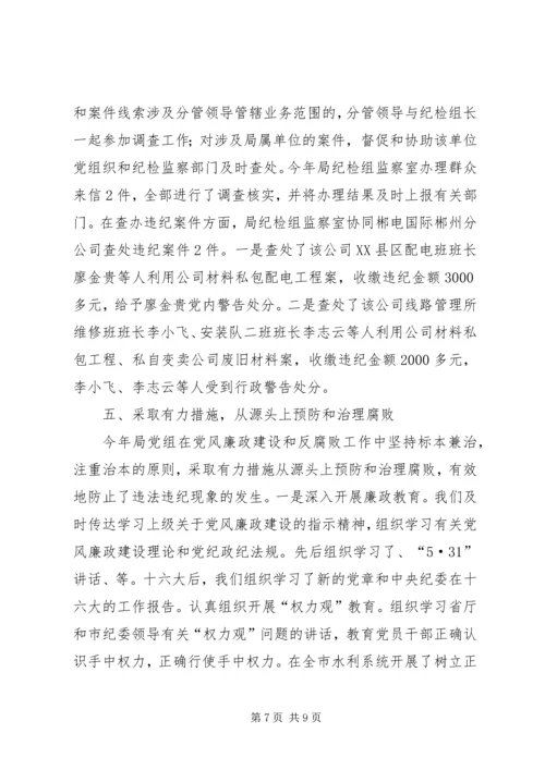 市水利局领导班子执行党风廉政建设责任制情况的报告 (8).docx