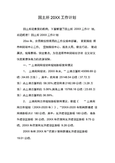 国土所20XX工作计划