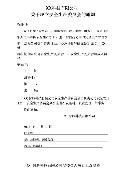 XX公司成立安全生产委员会的文件