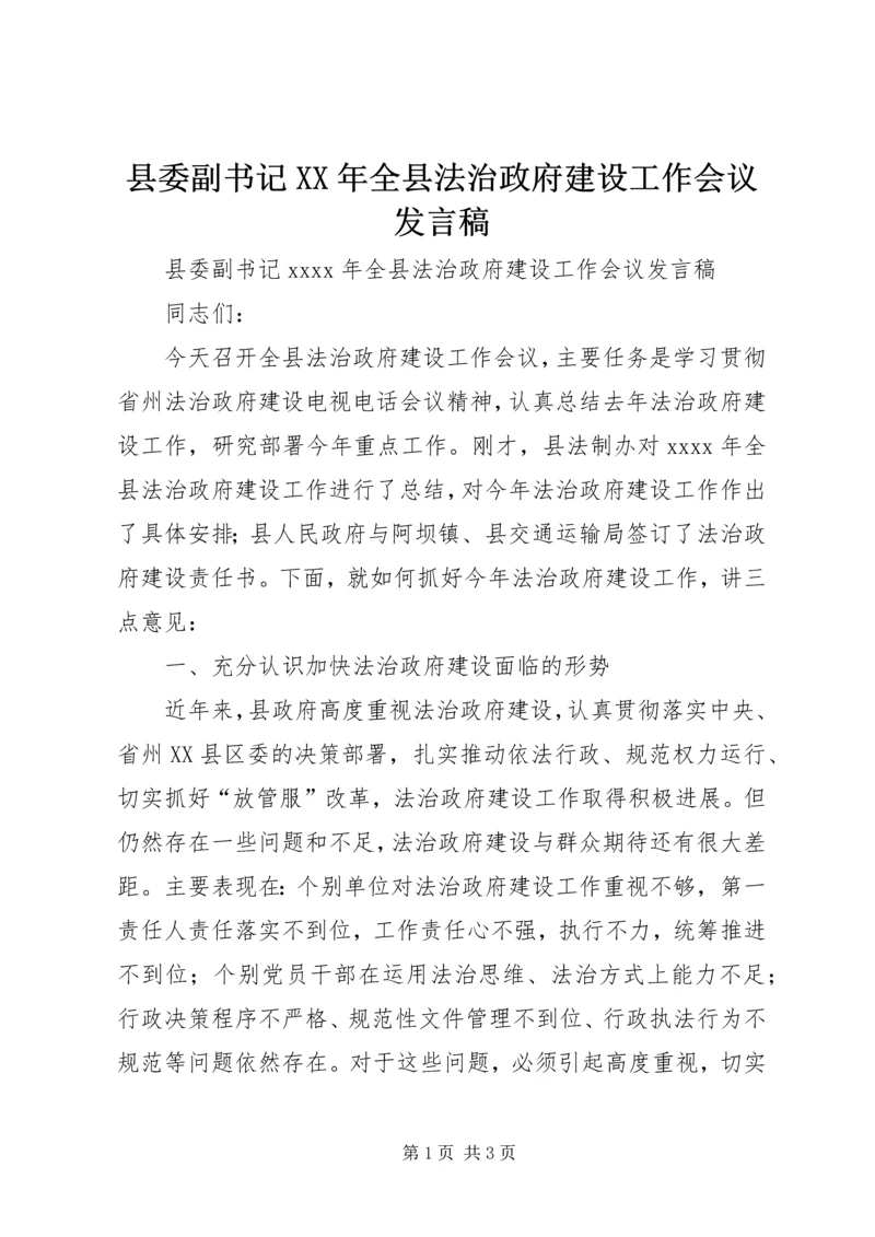 县委副书记XX年全县法治政府建设工作会议发言稿.docx